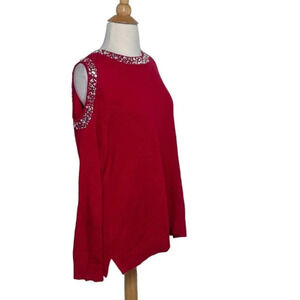 INC International Concepts XL red jeweled neck and 1 shoulder cut out sweater‎